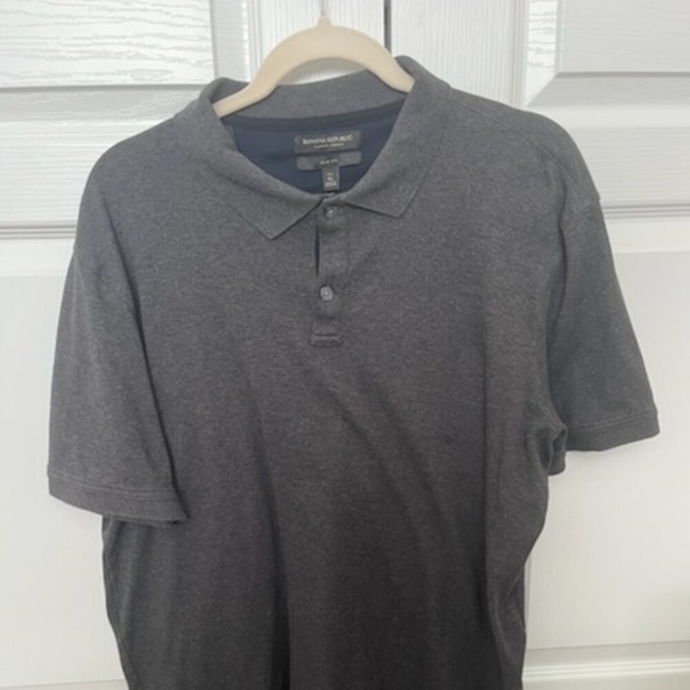 Banana Republic cotton polo:  warm charcoal gray, barely worn and in great shape